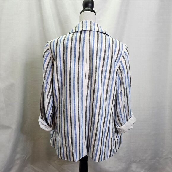 Kasper Striped Linen Blend One Button Blazer Jacket Size 14W - Picture 10 of 10